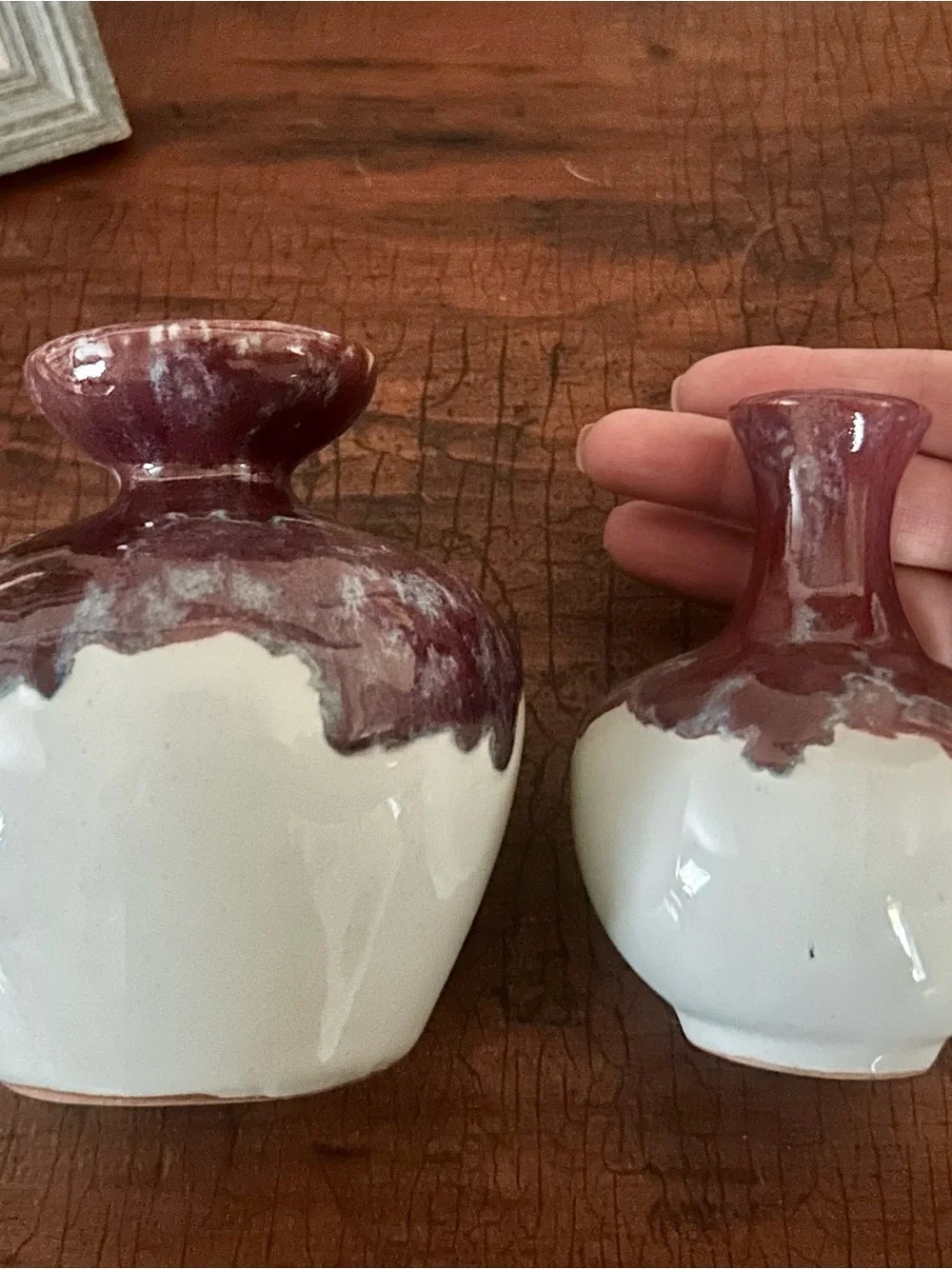 Anthropologie Vase Set Bud Vases Ceramic Burgundy Drip Glaze Boho Home Decor